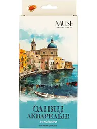 Набір олівців 24 кол. MUSE акварельні шестигранні з пензликом та чинкою (106M-24)