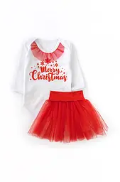 Новорічний комплект для дівчинки Merry Christmas з червоною фатіновою спідницею - мініатюра 1