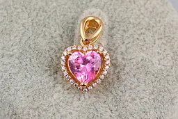 Кулон Xuping Jewelry рожеве серце в обідку з дрібних фіанітів для тонкого ланцюга 1.2 см золотистий
