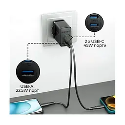 Зарядний пристрій Promate powerport-45 2xUSB-C PD + USB-A QC 45W Black (powerport-45.black) - мініатюра 5