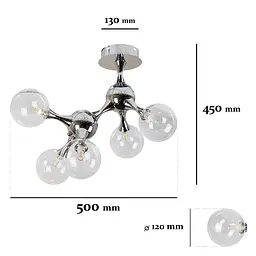 Люстра стельова LED Levistella 7529817-5 CR+CL, 5 плафонов, G9, хром, скло, сучасний стиль - мініатюра 2