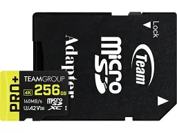 Карта пам'яті Team Pro+ microSDXC UHS-I U3 V30 A2 Class 10 + SD-adapter 256 GB (TPPMSDX256GIA2V3003)