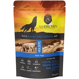 Вологий корм для собак Ambrosia паштет з ягням та лососем 150 г