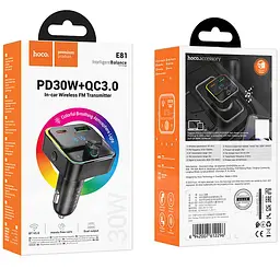 АЗП FM модулятор Hoco E81 Fantasy 30W (1USB-A/1C) Black - мініатюра 6