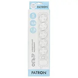 Мережевий фільтр живлення Patron 1.8 m3*1.5mm2 (SP-1652) 5 розеток BLACK (EXT-PN-SP-1652) - мініатюра 2