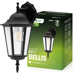 Настінний ретро-ліхтар Lumiled Bellis, чорний мат, спрямований вниз