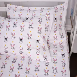 Простирадло MirSon на резинці Бязь Kids Time 17-0529 Bunnies white 60х120 см біле (2200008620172) - мініатюра 4