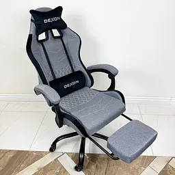 Геймерське крісло DEXON ORION X з підставкою для ніг, з тканини+подушки велюр, металева хрестовина, Темно-Сірий - мініатюра 5