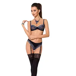 Комплект білизни Passion Exclusive GISELE SET L/XL, black, ліф, трусики з пажами - мініатюра 1
