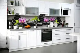 Кухонний фартух Чорне каміння для кухні наклейка Орхідеї квіти камені Сірий 60х250 см Happy Pocket Z180540 - мініатюра 6