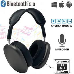 Повнорозмірні бездротові навушники-гарнітура Bluetooth з акумулятором Macaron MP90 з MP3 плеєром/AUX/microSD Чорні - мініатюра 2