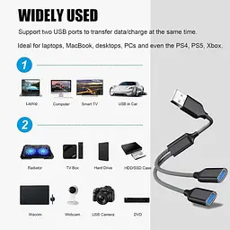 USB-розгалужувач USB-A на 2 USB-А для заряджання та даних - мініатюра 6