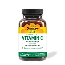 Вітаміни та мінерали Country Life Vitamin C with Rose Hips 1000 mg Time Release, 90 таблеток