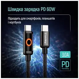 Дата кабель USB-C to USB-C 1.0m 3A PD60W black ColorWay (CW-CBPDCC103-BK) - мініатюра 6