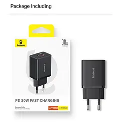 Блок живлення зарядний адаптер Baseus Cube Fast Charger 2 порти C + U 30 W (P10111404113-00) чорний - мініатюра 8