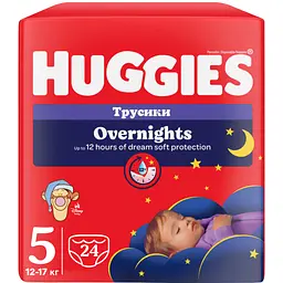 Підгузки-трусики Huggies Overnight 5 (12-17 кг) 96 шт. (4 п. x 24 шт.) - мініатюра 2