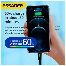 Дата кабель USB-C to Lightning 0.5m 20W black Essager (EXCTL-CGB01) - мініатюра 3