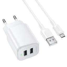МЗП Borofone BAS81A Star 10.5W (2USB-A) + кабель USB to MicroUSB White