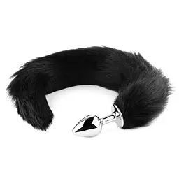 Анальна пробка Fox Tail Black XL — срібляста