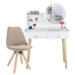 Туалетний столик Jumi Scandi LED + крісло Saida бежевий (шкіряні ручки) - мініатюра 2