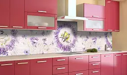 Кухонний фартух Happy Pocket Лаванда та Синиці вінілова наклейка для кухні ПВХ Квіти Птахи Фіолетовий Z181344