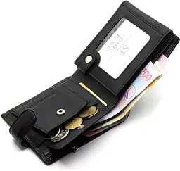 Класичне чоловіче портмоне з натуральної шкіри ST Leather ST102 чорне 9,5 см - мініатюра 4