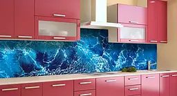 Кухонний фартух Вируючий океан хвилі ПВХ для декору 60х300 см Морський Синій Happy Pocket Z183945 - мініатюра 3