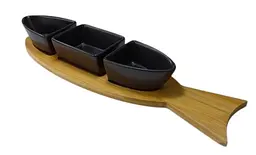Цукерниця-соусниця 3-секційна 36x10x5,5 см "Чорна рибка"