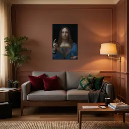 Інтер'єрна картина Спаситель світу, Леонардо да Вінчі, Leonardo da Vinci, Salvator Mundi, релігійний декор, 60×43 см (id6946) - мініатюра 3