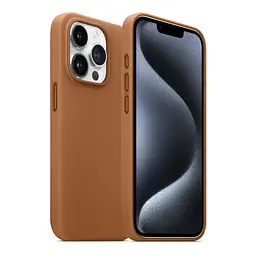 Кожаный чехол-панель для Apple iPhone 15 Pro, FAKE Leather Case, коричневый, искусственная кожа, премиум, противоударный, защита всего корпуса, с мягкой подкладкой, поддержка MagSafe и беспроводной зарядки, ArmorStandart (ARM76300) - мініатюра 3