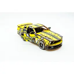 Дерев'яний 3D конструктор Muscle car GT PuzzleOk Puz-00638 162 деталі жовтий  - мініатюра 5