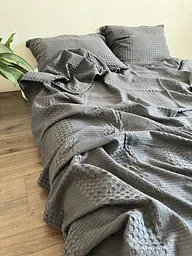 Покривало Zeintex Марокко вафельне бавовняне темно-сіре 230х320 см - мініатюра 3