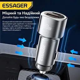 Essager Car Charger 89W 2 порта USB-C та USB-A Super Fast Charge PD QC 3.0 (сірий) - мініатюра 9