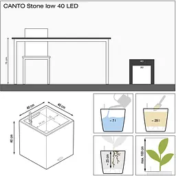 Вазон Lechuza Canto Stone 40 low LED кварцовий білий (13697) - мініатюра 4