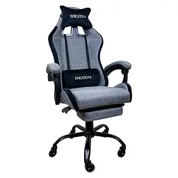 Геймерське крісло DEXON ORION X з підставкою для ніг, з тканини+подушки велюр, металева хрестовина, Темно-Сірий