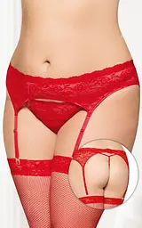 Пояс для панчох зі стрінгами Softline Garterbelt 3305, XL (червоний)