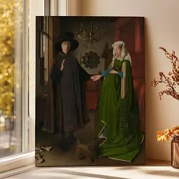 Інтер'єрна картина Портрет подружжя Арнольфіні, Ян ван Ейк, Jan van Eyck, Arnolfini Portrait, інтер'єрний декор, 82×60 см (id6982)