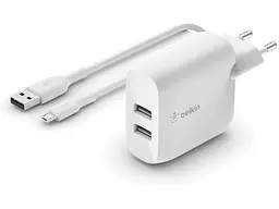 Мережевий зарядний пристрій Belkin Boost Up Charge Dual USB-A Wall Charger 24 W + Lightning White (WCD001VF1MWH) - мініатюра 3