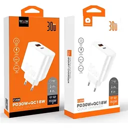 Зарядний пристрій WUW C208 1xUSB-C PD 30 Вт + 1xUSB QC 3.0 18 Вт білий (6972573333417) - мініатюра 4
