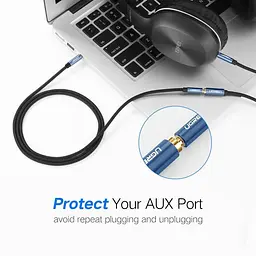 AUX 3.5mm подовжувач Ugreen AV118 аудіо кабель, 4-pin, 1.5м Чорний з синім - мініатюра 3