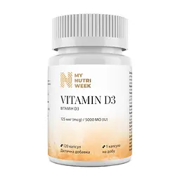 Вітамін D3, Vitamin D3, 125 мкг (5000 МО), 120 капсул My Nutri Week vit0003254
