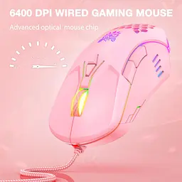Комп'ютерна мишка Onikuma для ПК і ноутбука C15 Pro 6400 DPI дротова з RGB підсвіткою 7 кнопок Рожевий - мініатюра 4