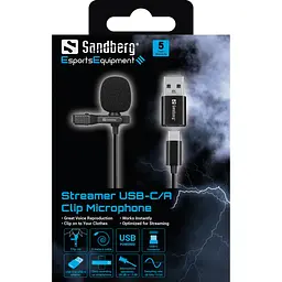 Провідний петличний мікрофон Streamer USB Clip USB-A/USB-C, кабель 3м, чорний - мініатюра 4