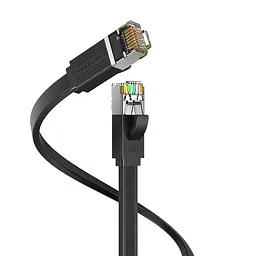 Плоский мережевий патч-корд Ethernet Vention довжина 2 м LAN-кабель роз’єми RJ45 8P8C на обох кінцях Cat 7 10 Гбіт/с для з’єднання на 10 Гбіт/с обидва підключені порти мають підтримувати цю швидкість екранування алюмінієвою фольгою чорний (ICGBH)