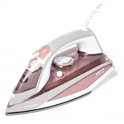 Праска Holmer HIТ-2535, White/Pink, 2500W, тефлон, об'єм ємності для води 350мл, паровий удар 130 г/хв, постійна подача пари 30 г/хв, вертикальне відпарювання