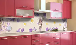 Кухонний фартух Лаванда і Дзвіночки вінілова наклейка для кухні ПВХ Квіти Бежевий 60х200 см Happy Pocket Z181341