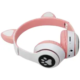 Дитячі навушники Cat MZ-023 Bluetooth RGB підсвічування FM microSD з котячими вушками біло-рожевий - мініатюра 2