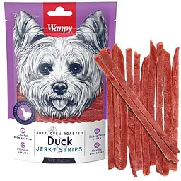 Ласощі для собак Wanpy Soft Duck Jerky Strips філе качки в'ялене смужки  0.1кг
