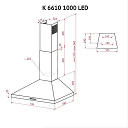 Витяжка купольна PERFELLI K 6610 BL 1000 LED - мініатюра 11