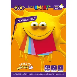 Картон кольоровий А4 7 кольорів 7 аркушів щільність 200 г/м² SMART Line (ZB.1955)